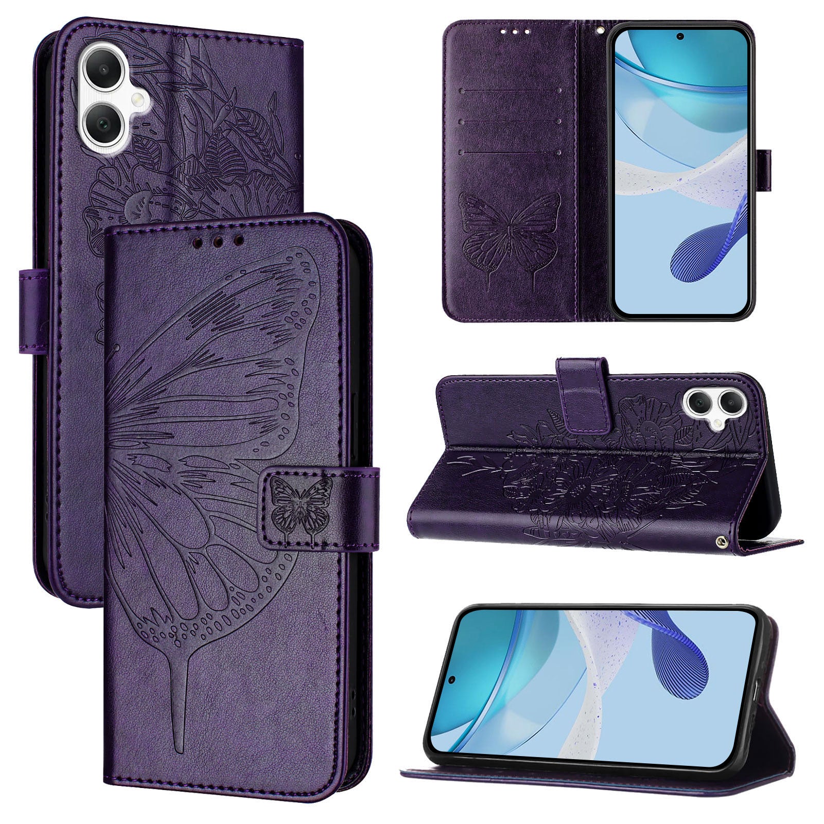For Samsung Galaxy A06 Case YB Imprinting Series-4 Butterfly Flower Flip Wallet Leather Phone Cover - Dark Purple For Samsung Galaxy A06 Case YB Imprinting Series-4 Butterfly Flower Flip Wallet Leather Phone Cover - Dark Purple